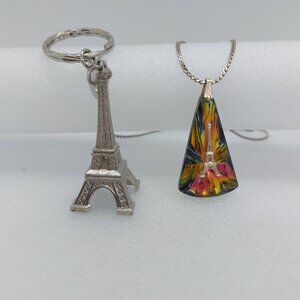 Triangular Prism Pendant Aurora Borealis Eiffel Tower & Paris France Key Chain